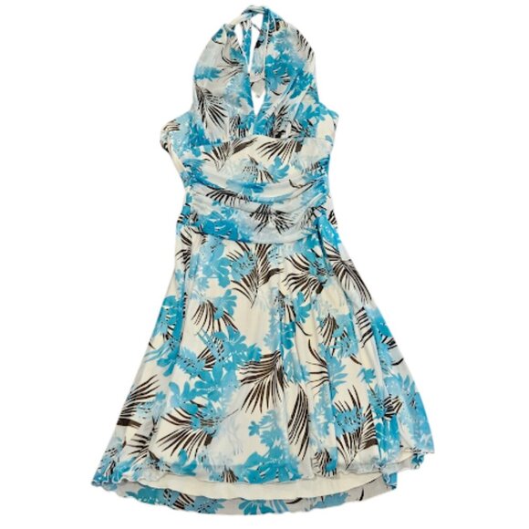 Speechless Women Large Vintage 90s Y2K Hawaiian Halter Tropical Blue Midi Dress - Picture 1 of 10